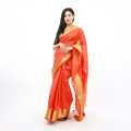 SOCH Orange Cotton Plain Golden Border Design Saree For Women. 
