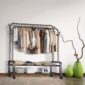 Heavy-Duty Metal Garment Rack – Double Rod, Storage Shelf & Hooks, Portable Clothes Organizer with Rollers | Cloth Hanger | Hanger. 