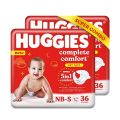 Huggies Complete Comfort Dry Tape Newborn - Small (NB-S) Size Baby Tape Diapers, Combo Pack of 2, 36 count per pack, 72 count, with 5 in 1 Comfort. 