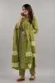 Fabdale Women’s Pure Cotton Printed Kurta Pant with Dupatta Set | Green Floral Ethnic Wear (DVST-017). 