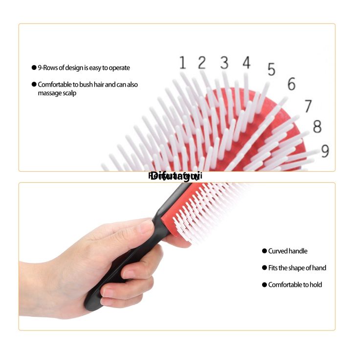 Difutagui%201pc%209-Row%20Detangling%20Hair%20Brush%20Denman%20Detangler%20Hairbrush%20Original%20Profesional%20Scalp%20Massager%20Straight%20Curly%20Wet%20Hair%20Comb%20-%20Image%203