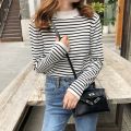 Half-turtleneck Striped Sweater Women's 2022 Spring and Autumn New Loose Pullover Sweater All-match Korean-style Base Shirt Top. 