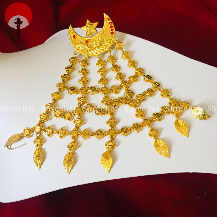 Pure%20Gold%20Plated%20Panchadhatu%20Traditional%20Newari%20Jewelry%20Set%20With%20Nyapu%20Sikha,%20Red%20Beaded%20Taayou%20and%20Makasi%20(2%20pieces)%20For%20Women%20-%20Image%206