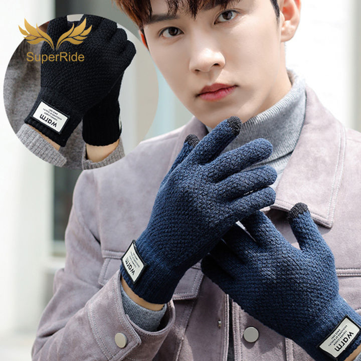 SuperRide%201%20Pair%20Winter%20Gloves%20Knitted%20Touch%20Screen%20Stretchy%20Fleece%20Lining%20Thread%20Cuff%20Cold%20Resistant%20Thickened%20Thermal%20-%20Image%203