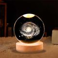 3D Crystal Ball lamp Night Light With Wooden Base Moon, Saturn, Galaxy, Lady , Solar system. 