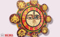 Wooden Big Good Luck Clock Asta Mangal Round Carved and Swayambhu Eye carved In The Middle  14 inch. 