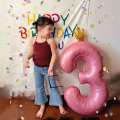 Medium/Large Morandi Light Blue Pink Birthday Number Foil Balloons Photo Props. 