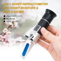 KKmoon 3-in-1 Handheld Honey Refractometers for Honey Moisture & Brix & Baume Beekeeping Honey Refractometer Water Content Meter Honey Moisture Tester with ATC for Honey Products Maple Syrup and Molasses. 