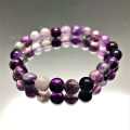 Purple Fluorite Natural Healing Crystal Jewelry Fashion Unisex Stretchable Comfortable Fit Slides-On Bead Bracelet. 