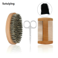 Sutuiying Professional Soft Boar Bristle Beard Brush Scissors Shaving Brush Profesional Comb Men Mustache Comb Kit With Gift Bag Beard Comb Set. 