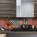 Artsy Home Giordano Premium Retro Floral Cement Tile Wall Decals 48pcs - 10cm x 10cm for Home Decor. 