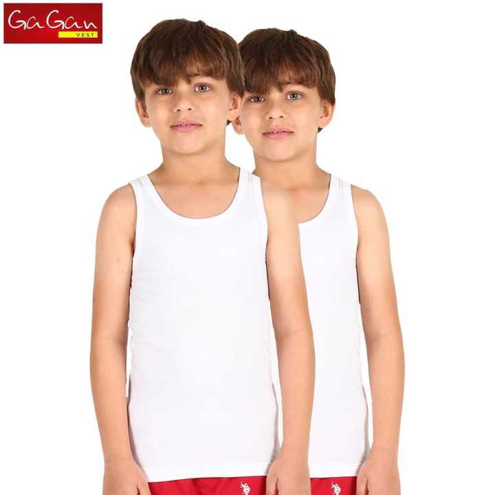 Gagan Comfy White Cotton Sando For Kids Set Of 5