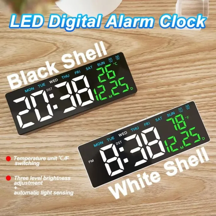 Simple 12/24H Format LED Electronic Clock Date Week 3 Levels Brightness ...