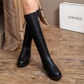 Premium Chic Women’s Leather Mid-Calf Boots with Comfortable Thick Heel in Black. 