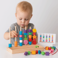 Educational Toys Geometric Color Shape Cognition Toys Interactive Montessori Stacks Blocks Puzzle Game Challenges DIY Wooden Beads Sequencing Toy Parent Child. 