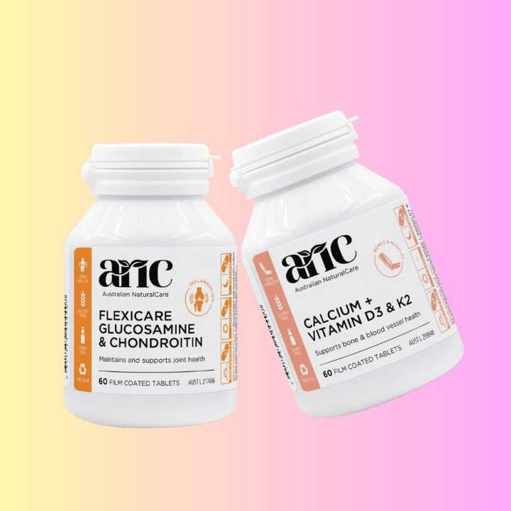 ANC Set of 2 Food Supplements, Flexicare Glucosamine & Chondroitin 60 Tabs & Calcium + Vitamin D3 & K2, 60 Tabs