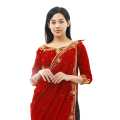 Maroon  Velvet Floral Embroidered Ghale Dress For Women. 