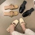 Fashion French Style Women's Half Slippers Lightweight Flat Bottom Women's Low Heels Slippers Soft Leather PVC Outsole Women's Shoes. 