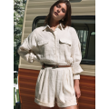 Women'S Casual Loose Overalls Jumpsuits Long Sleeve Wide Leg Shorts Rompers with Pockets. 