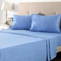 100% Pure Cotton In Blue Stripe Bed Sheet With Two Pillow Covers. 