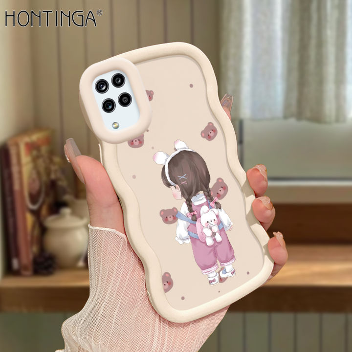 Hontinga for Samsung Galaxy A12 A12 5G M12 Back Cover Cute Girl Pattern Luxury Soft Silicone Macaron Wave Mobile Case