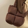 New Nylon Cloth Puffy Shoulder Bag Large Capacity Soft Down Feather Handbag Padded Quilted Space Cotton Shopping Tote. 