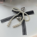 Country Y2K Beauty Car Keychain Han Sweet Pearl Bow Ladies Keychain 2025新品，Jinnikaiji Heart Shaped Lace Pendant Bag Pendant Accessories 2025 New Gifts. 