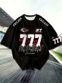 Polyester Racing 77 Men's Plus Size Casual Sports T-Shirt # Printed Crew Neck Short Sleeve Stretch Blend Casual Short Sleeve. 