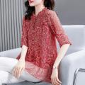 Floral Chiffon Shirt Female Short-sleeved Top Fashion Korean Style Elegant Lady Noble Shirt Blouse. 