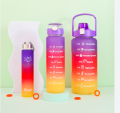 3 in 1 Gradient Color Motivational Bottles Lock Feature & Top Lid with Straw For Office/Home/Sports/Outdoor (2000 Ml, 900 Ml and 300 Ml). 