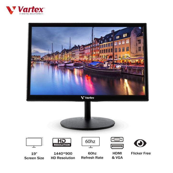 Vartex 19inch HD LED TN Panel, 1440*900 resolution, 16.7M Colors, 60Hz Refresh Rate Wall Mountable LED Monitor | VGA and HDMI Input
