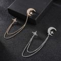 Korean Fashion Moon & Star Brooch Set for Couples – Elegant Rhinestone Starry Brooch with Chain Tassels, Celestial Pin Jewelry Accessories for Women & Men, Stylish Matching Lapel & Outfit Brooch. 