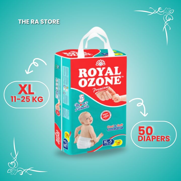 Royal Ozone Baby Diaper X-Large (11-25 kg) | 50 Pcs Pack | Ultra Absorbent, Soft Comfortable | Hypoallergenic | Leak-Proof Design