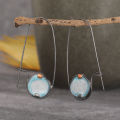 Lanjing cross-border new moonstone two-color light blue round earrings eBay AliExpress European and American fashion earrings earrings. 