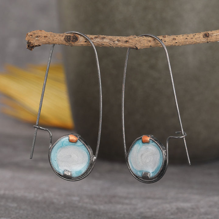 Lanjing%20cross-border%20new%20moonstone%20two-color%20light%20blue%20round%20earrings%20eBay%20AliExpress%20European%20and%20American%20fashion%20earrings%20earrings%20-%20Image%203