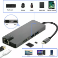 8 in 1 Multiport Type C To USB-C 4K HDMI VGA Card Reader RJ45 LAN Adapter USB 3.0 Cable Hub. 