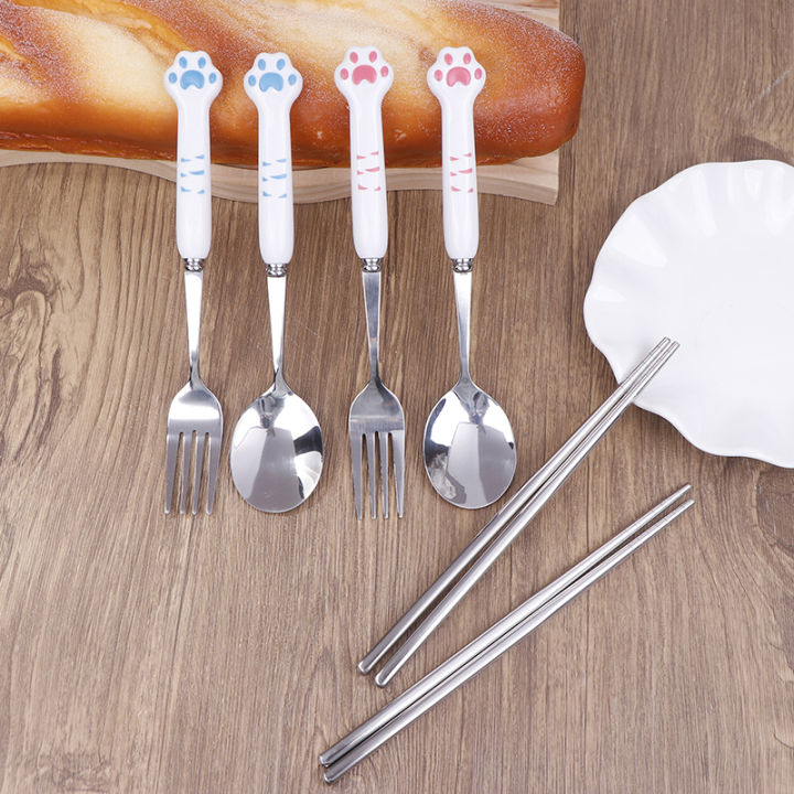 Portable%20Camping%20Spoon%20Set%20Cat's%20Paw%20Cartoon%20Stainless%20Steel%20Spoon%20Fork%20Chopsticks%20Tableware%20Student%20Outdoor%20Kitchen%20Accessories%20-%20Image%204