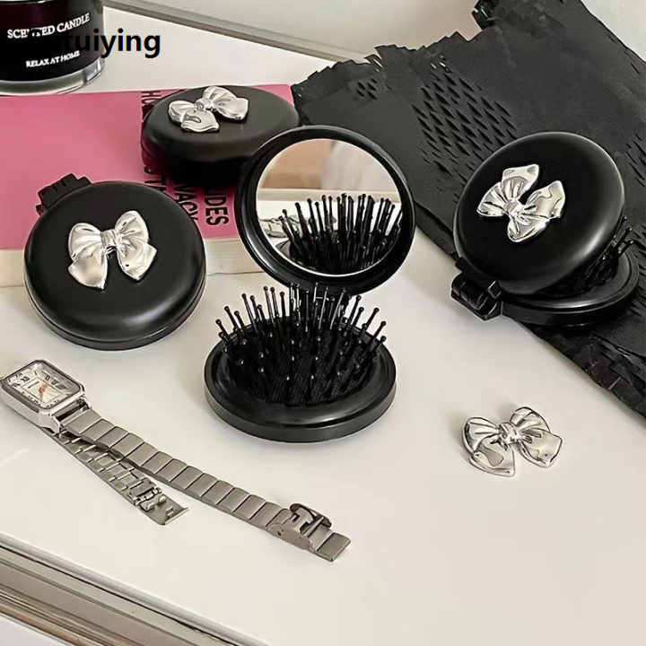 Sutuiying%20Cute%20Folding%20Massage%20Comb%20With%20Makeup%20Mirror%20Travel%20Portable%20Plastic%20Original%20Airbag%20Small%20Comb%20Hair%20Brush%20Bow%20Tie%20Air%20Cushion%20Comb%20-%20Image%204
