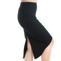 Black Spandex Mix Back Slit Design Plain Skirt For Women. 