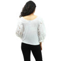 White Cotton Ballown Sleeve Design Top For Women. 