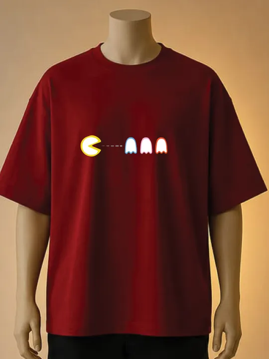 Retro%20Pac-Man%20Graphic%20Beige%20T-Shirt%20-Cream,%20Maroon,%20Black%20-%20Image%202