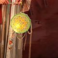 Chinese Portable Light LED Warm Glow Dunhuang Lanterns Bead-strand Drum Shaped Flower Drumlamp Hanging Ribbons Retro Pattern Ancient Style Light Crafting Activity. 