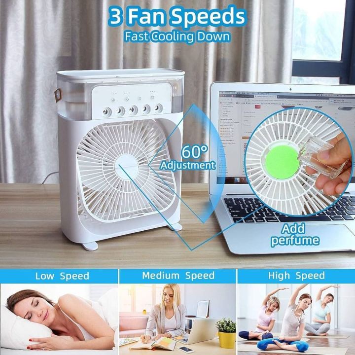 Mini Air Cooler Fan - Air Conditioner With Water and Ice Compartment Portable 3-in-1 Air Humidifier Electric Fan: Mini Air Cooler, Portable Air Conditioner, Mist Fan, Air Purifier, and Humidifier for Room Humidifier with USB charger | 5 spray ports