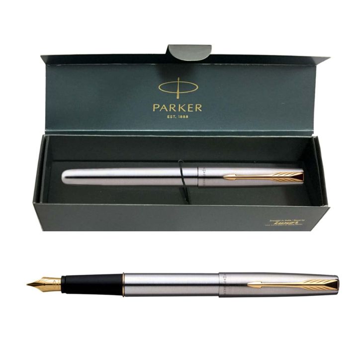 Parker Frontier Stainless Steel Gold Trim Fountain Pen | Daraz.com.np