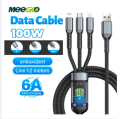 100w Transparent 3 In1 super fast charging Data Cable with lighting/Type c/Micro USB. 
