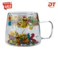 DT(Clearance price) Versatile Floral Tea Cup Handcrafted Floral Glass Tea Cups Elegant Heat Resistant Coffee Mugs with Real Dried Flowers for Sipping. 