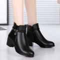 Chunky Heel Soft Leather Warm Fur Winter Ankle Boots For Women - Footwear | Fashion | Winter Boots For Women. 
