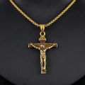 Mens Silver Stainless Steel Jesus Christ Crucifix Cross Pendant Necklace Chain ZHANGNA. 