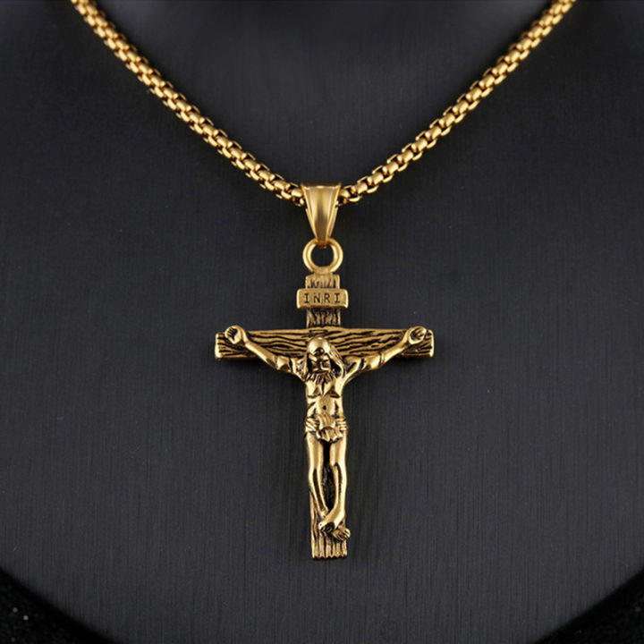 Mens%20Silver%20Stainless%20Steel%20Jesus%20Christ%20Crucifix%20Cross%20Pendant%20Necklace%20Chain%20ZHANGNA%20-%20Image%202
