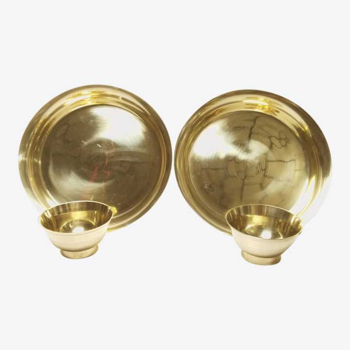 Brass Thaal/Plate (Hati-Paila Thaal) 10.4 inchs With Bowl(Ghoda Kachaura) Set of 2 | Shiva Metal Udhyog